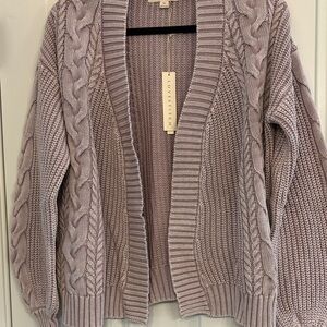 lovestitch Open-Front Cable Knit Cardigan in Dusty Lavender